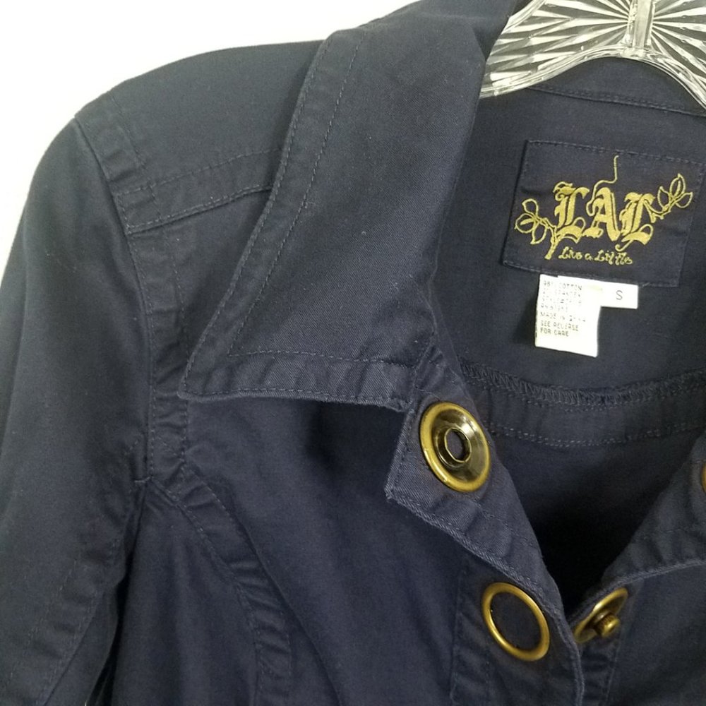 Live A Little L.A.L. Navy Blue Brass Women's Coat Street Moto Jacket - Picture 3 of 8